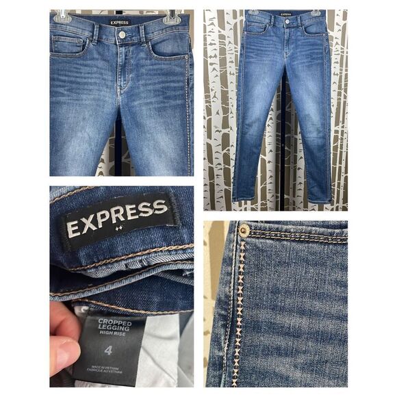 Express Denim - Express High Rise Embroidered Tuxedo Stripe Cropped High Rise Denim Legging / Je